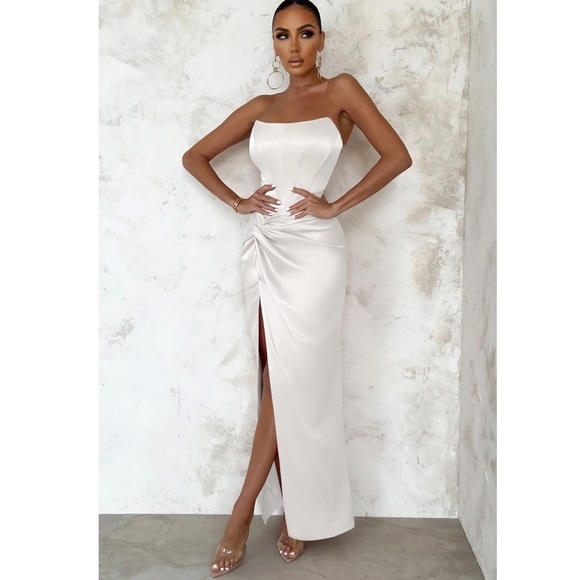 Club London Dresses Club London Thigh Split Corset Strapless Maxi